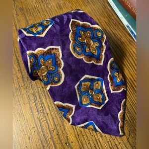 Liberty of London Men's Tie Geometric Floral Purple Print Silk Necktie Vintage